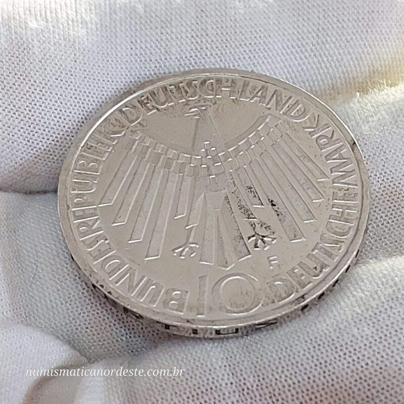 Moeda de 10 Marcos Ano 1972 da Alemanha - Comemorativa: XX Jogos Olímpicos de Verão - Emblema "In Deutschland" - Imagem 7