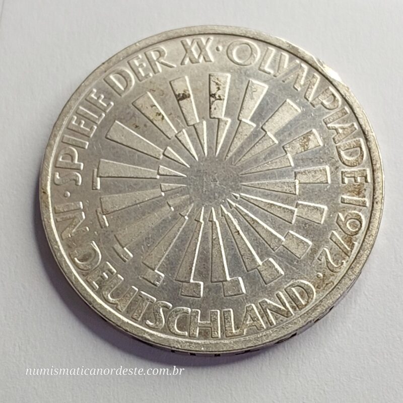 Moeda de 10 Marcos Ano 1972 da Alemanha - Comemorativa: XX Jogos Olímpicos de Verão - Emblema "In Deutschland" - Imagem 2