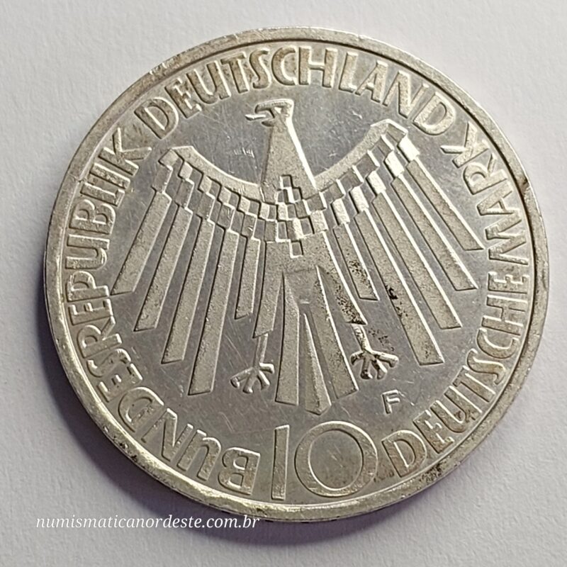 Moeda de 10 Marcos Ano 1972 da Alemanha - Comemorativa: XX Jogos Olímpicos de Verão - Emblema "In Deutschland"