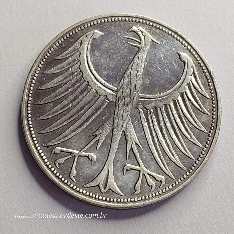 Moeda de 5 Marcos Ano 1951 da Alemanha - Bordo Legendado: 'EINIGKEIT UND RECHT UND FREIHEIT'  - Imagem 2