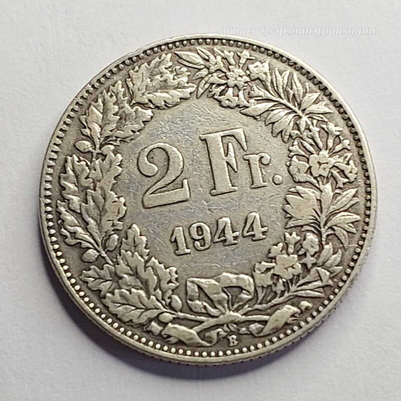 Moeda de 2 Francos Suíços Ano 1944 - Prata 0,835 -  Confederação Helvética - Imagem 7