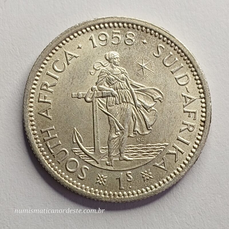 Moeda de 1 Shilling da África do Sul Ano 1958 Prata 0,500