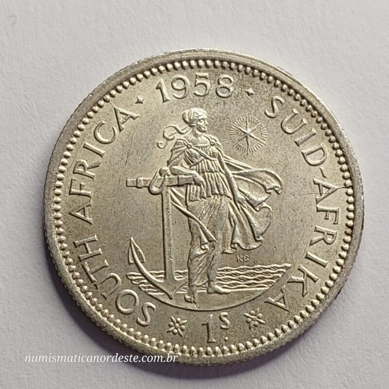 Moeda de 1 Shilling da África do Sul Ano 1958 Prata 0,500 - Imagem 3