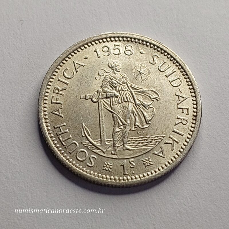 Moeda de 1 Shilling da África do Sul Ano 1958 Prata 0,500 - Imagem 7