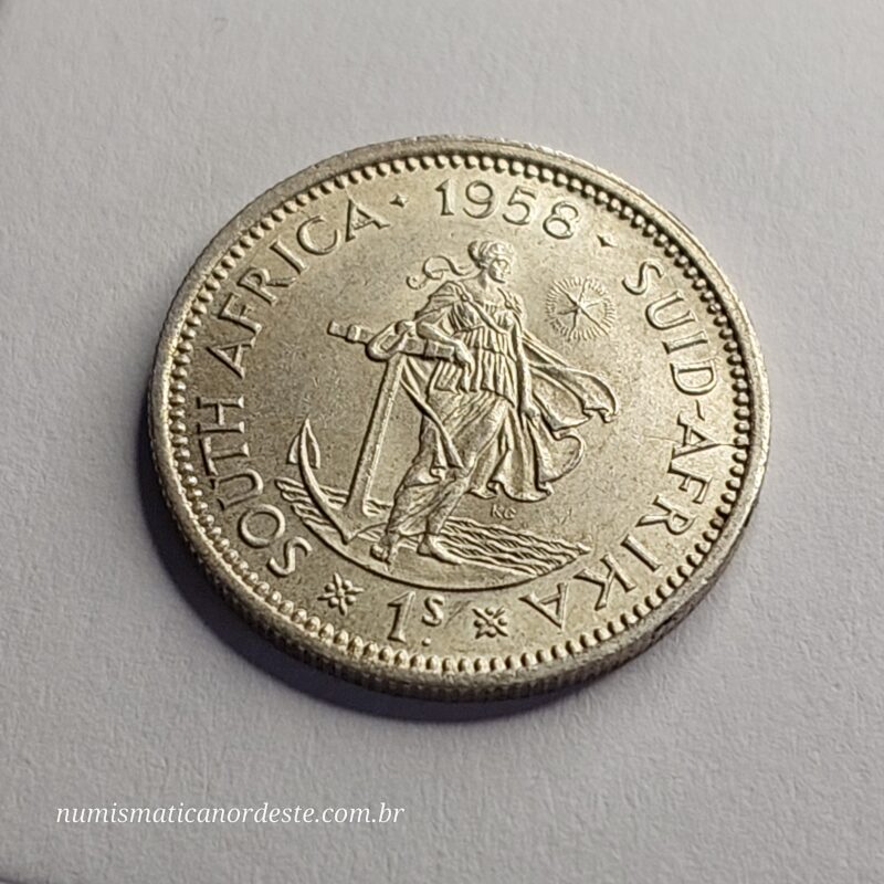 Moeda de 1 Shilling da África do Sul Ano 1958 Prata 0,500 - Imagem 5