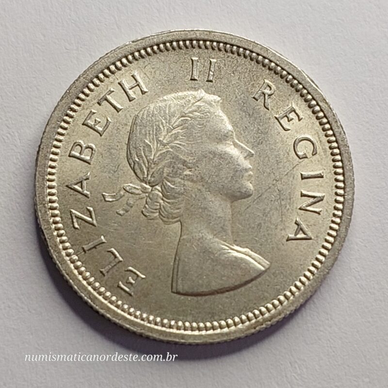 Moeda de 1 Shilling da África do Sul Ano 1958 Prata 0,500 - Imagem 2