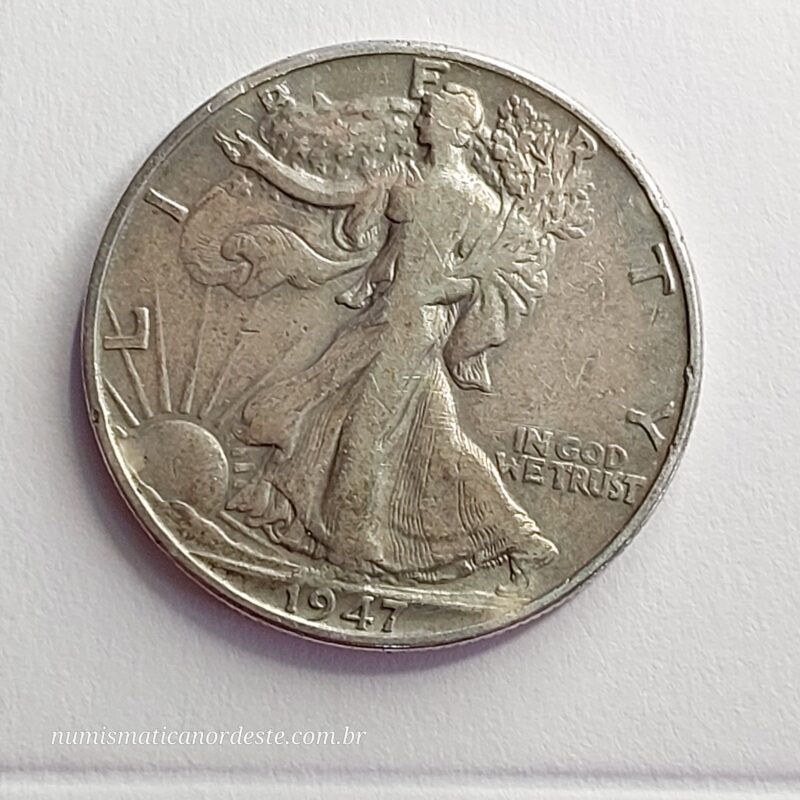 Moeda de Half Dolar Ano 1947 - Estados Unidos da América - Prata 0,900 - Half Dollar Walking Liberty - Imagem 2