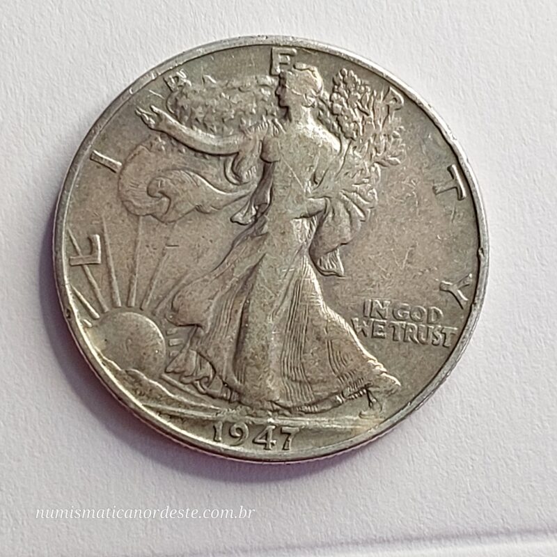 Moeda de Half Dolar Ano 1947 - Estados Unidos da América - Prata 0,900 - Half Dollar Walking Liberty - Imagem 8