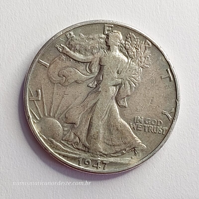 Moeda de Half Dolar Ano 1947 - Estados Unidos da América - Prata 0,900 - Half Dollar Walking Liberty - Imagem 6