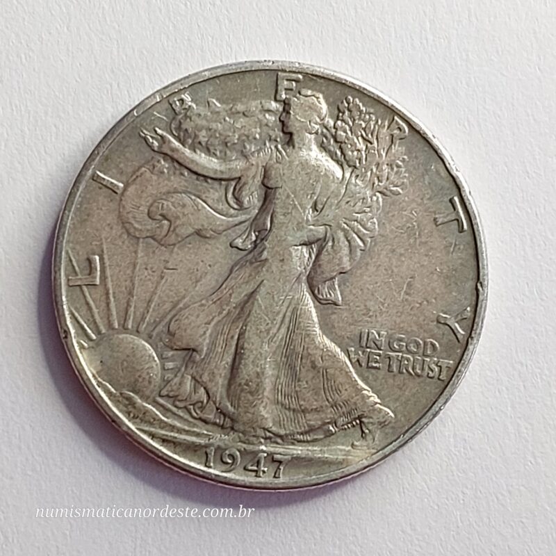 Moeda de Half Dolar Ano 1947 - Estados Unidos da América - Prata 0,900 - Half Dollar Walking Liberty - Imagem 4