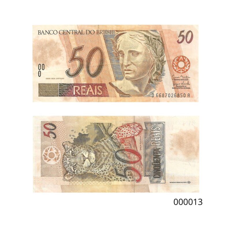 Cédula de 50 Reais (R$ 50) do Brasil - Onça Pintada - 1a. Família