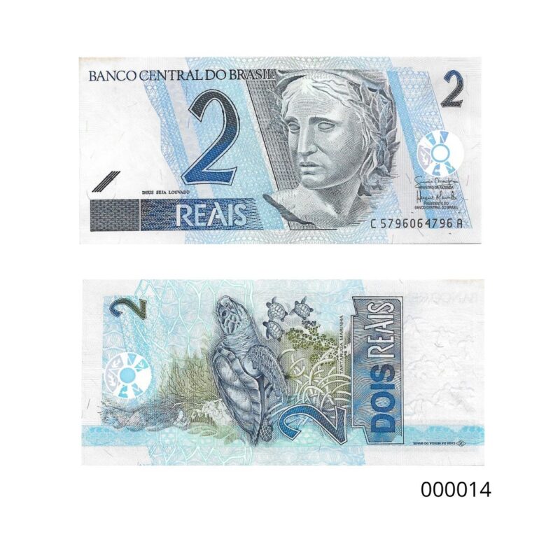 Cédula de 2 Reais (R$ 2) do Brasil - "Tartaruga Marinha" - 1a. Família