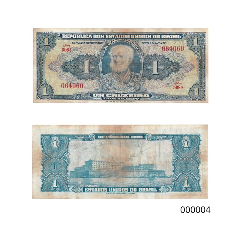 Cédula de 1 Cruzeiro (Cr$1) – Marquês de Tamandaré -  AUTOGRAFADA - 1ª Estampa
