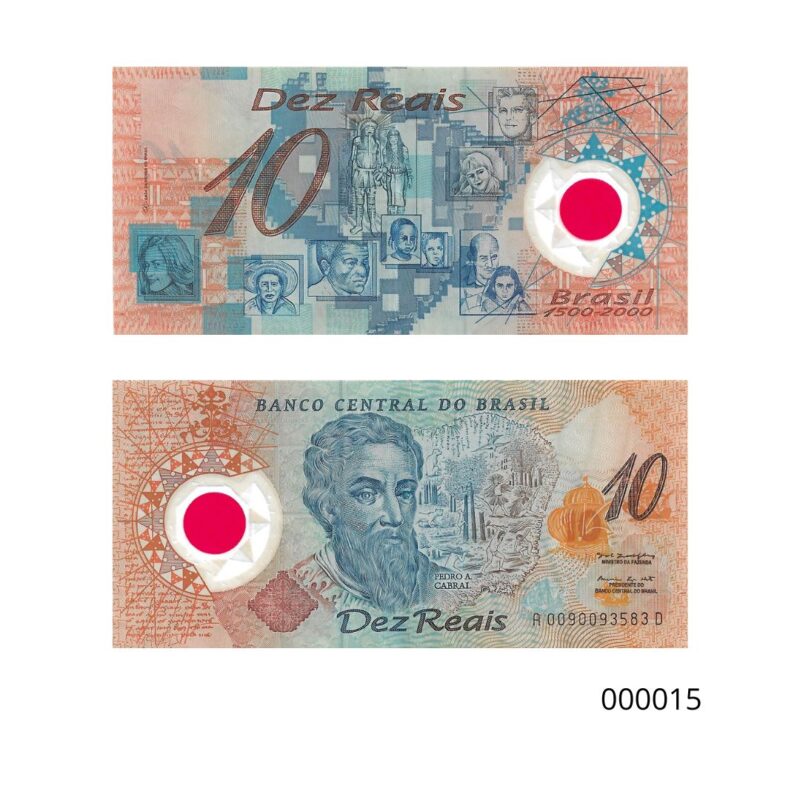 Cédula de 10 Reais (R$ 10) do Brasil de Polímero - 500 Anos do Descobrimento do Brasil - Comemorativa