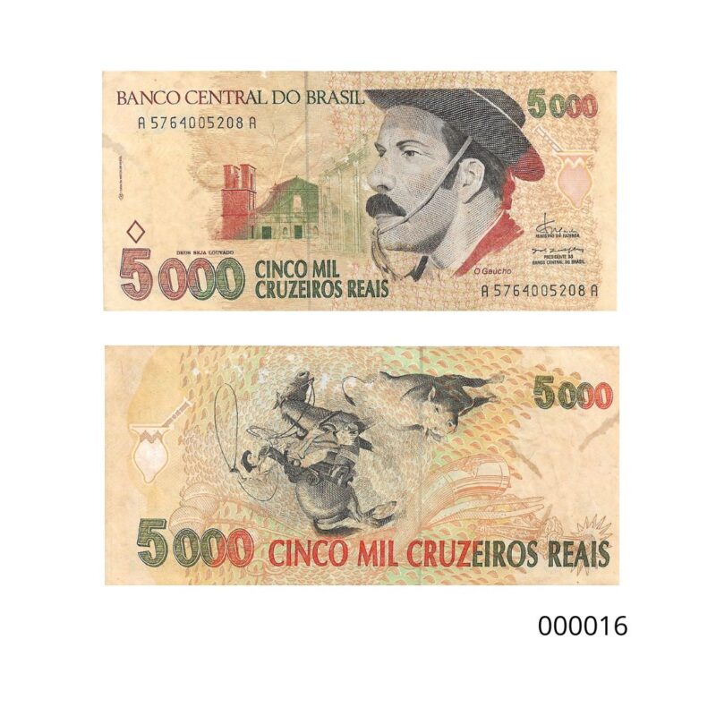 Cédula de 5.000 Cruzeiros Reais (CR$ 5.000) do Brasil - "Gaúcho"