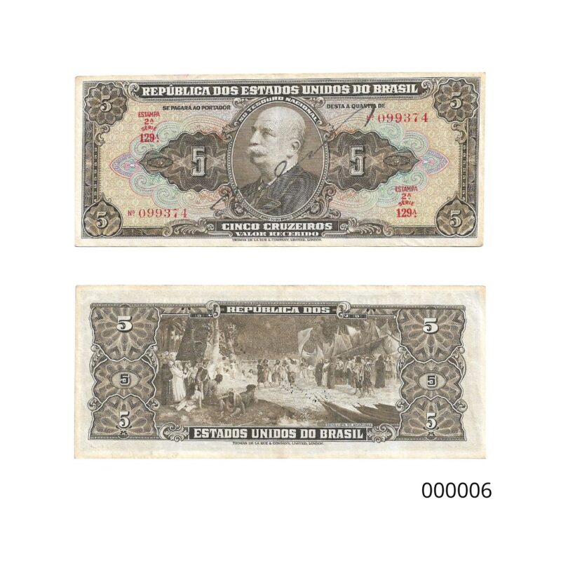 Cédula 5 Cruzeiros (Cr$5) – Barão do Rio Branco - AUTOGRAFADA - 2ª Estampa