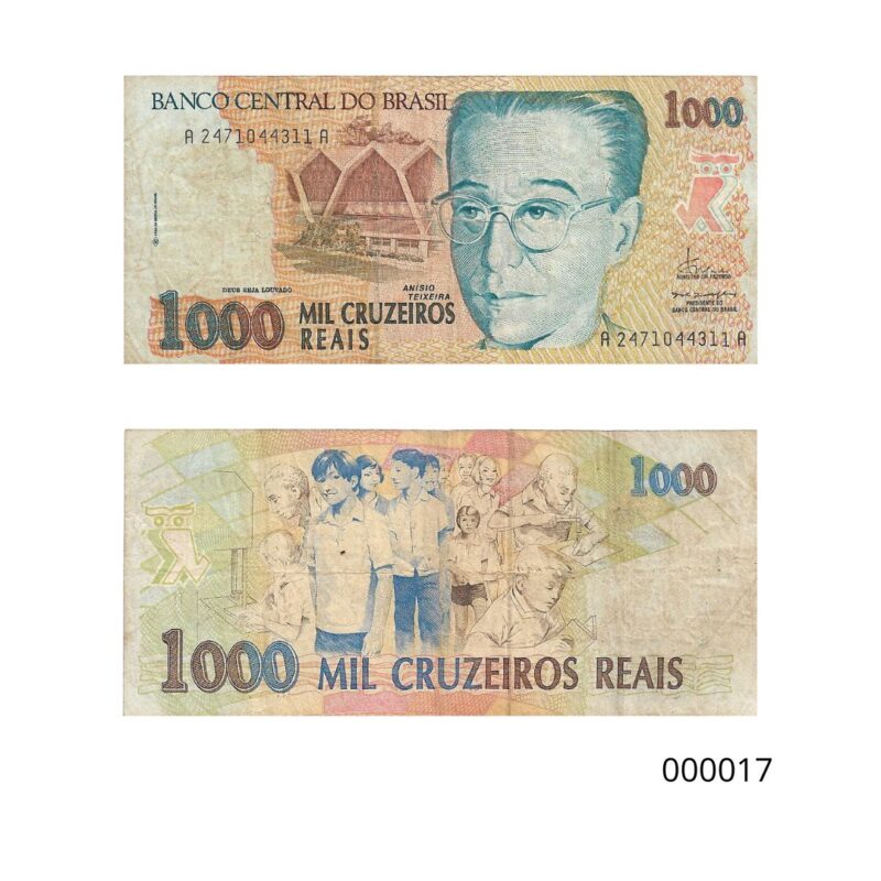 Cédula de 1.000 Cruzeiros Reais (CR$ 1.000) do Brasil - "Anísio Teixeira"