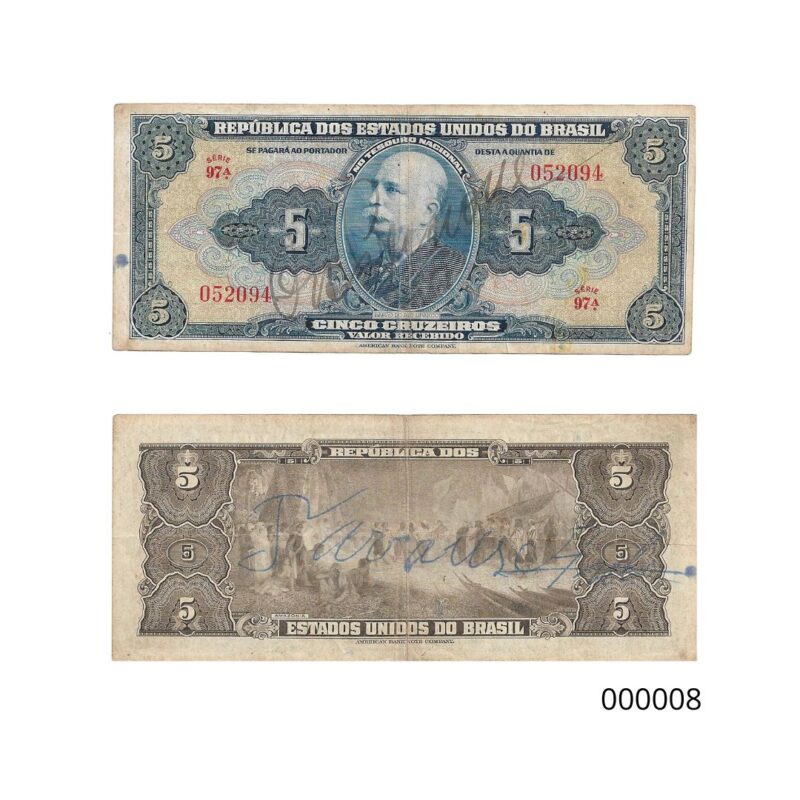 Cédula 5 Cruzeiros (Cr$5) – Barão do Rio Branco - AUTOGRAFADA - 1ª Estampa