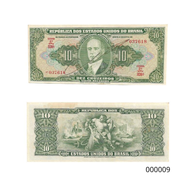 Cédula 10 Cruzeiros (Cr$10) – Getúlio Vargas - AUTOGRAFADA - 2ª Estampa