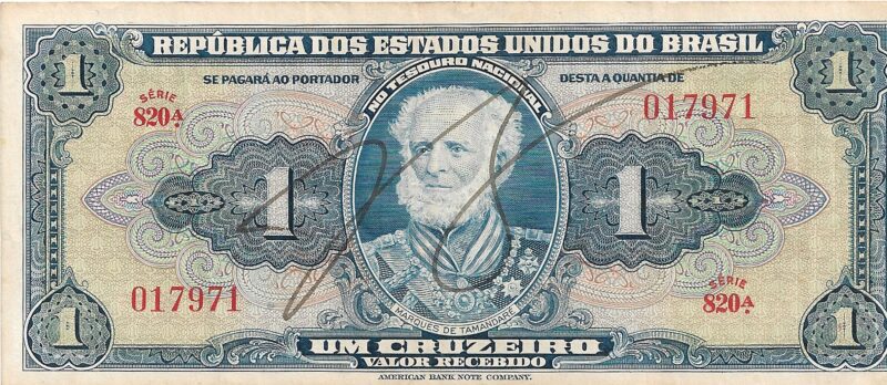 Cédula de 1 Cruzeiro (Cr$1) – Marquês de Tamandaré -  AUTOGRAFADA - 1ª Estampa - Imagem 2