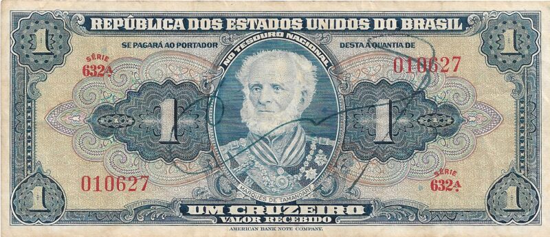 Cédula de 1 Cruzeiro (Cr$1) – Marquês de Tamandaré -  AUTOGRAFADA - 1ª Estampa - Imagem 3