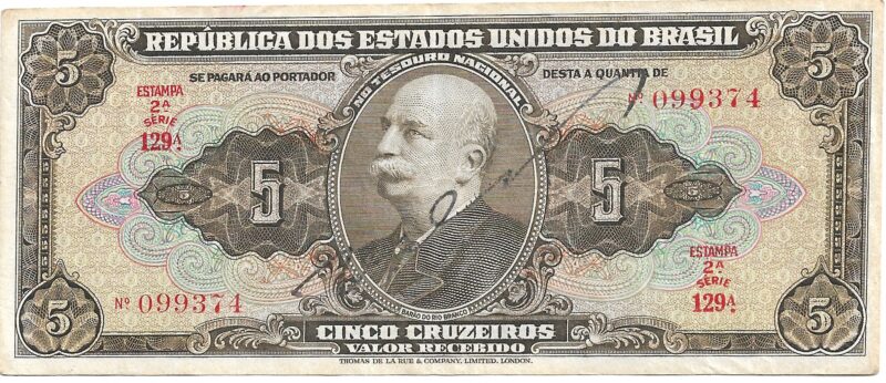 Cédula 5 Cruzeiros (Cr$5) – Barão do Rio Branco - AUTOGRAFADA - 2ª Estampa - Imagem 3
