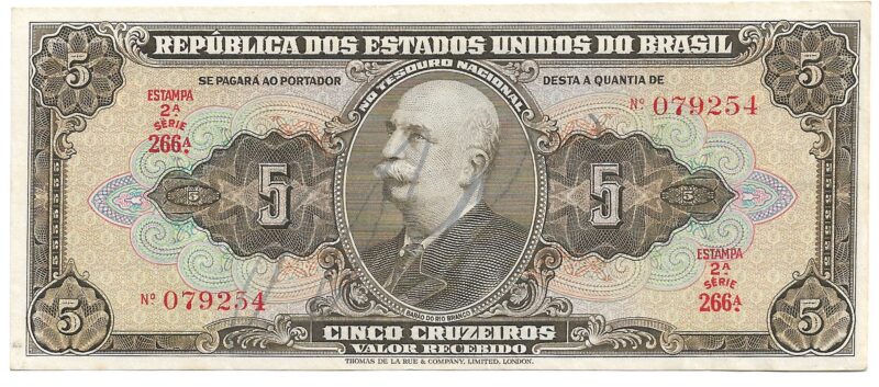 Cédula 5 Cruzeiros (Cr$5) – Barão do Rio Branco - AUTOGRAFADA - 2ª Estampa - Imagem 3
