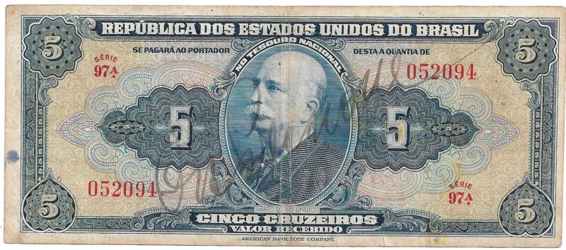 Cédula 5 Cruzeiros (Cr$5) – Barão do Rio Branco - AUTOGRAFADA - 1ª Estampa - Imagem 2