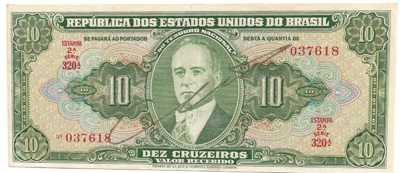 Cédula 10 Cruzeiros (Cr$10) – Getúlio Vargas - AUTOGRAFADA - 2ª Estampa - Imagem 2