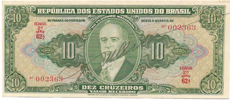 Cédula 10 Cruzeiros (Cr$10) – Getúlio Vargas - AUTOGRAFADA - 2ª Estampa - Imagem 2