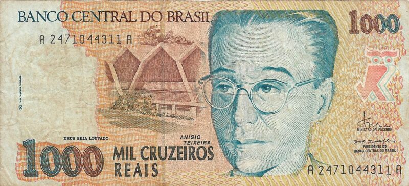 Cédula de 1.000 Cruzeiros Reais (CR$ 1.000) do Brasil - "Anísio Teixeira" - Imagem 2