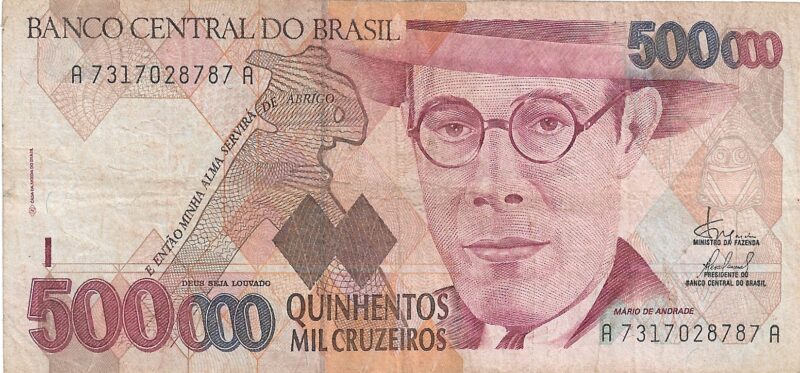 Cédula de 500.000 Cruzeiros (Cz$ 500.000) do Brasil - "Mário de Andrade" - Imagem 2