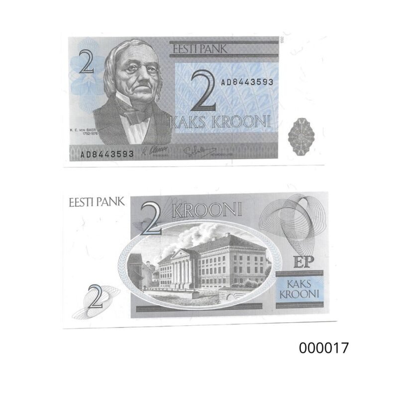 Cédula da Estônia de 2 Krooni Ano 1992