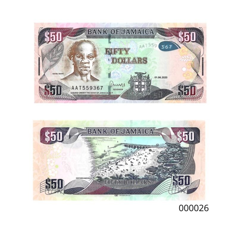 Cédula da Jamaica de 50 Dólares Ano 2020