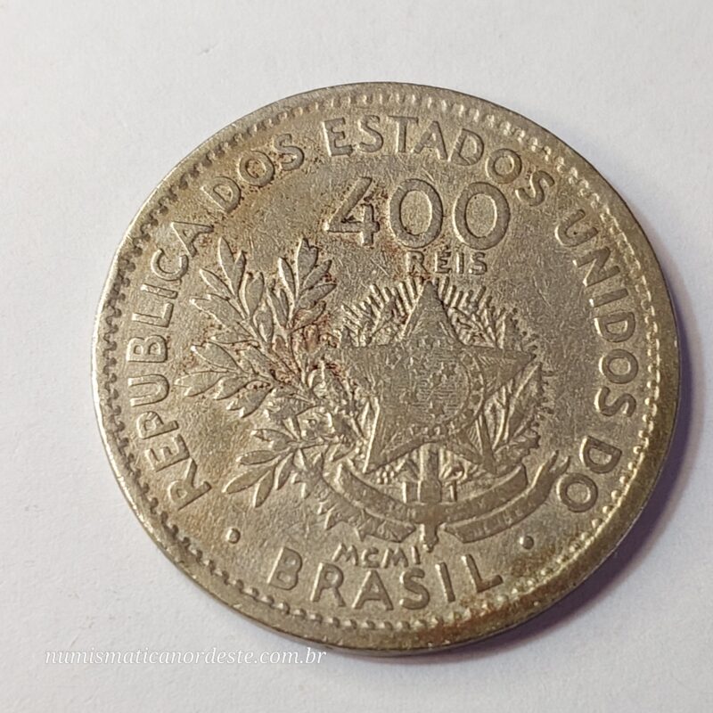 Moeda de 400 Réis do Brasil Ano 1901 - MCMI - Imagem 3