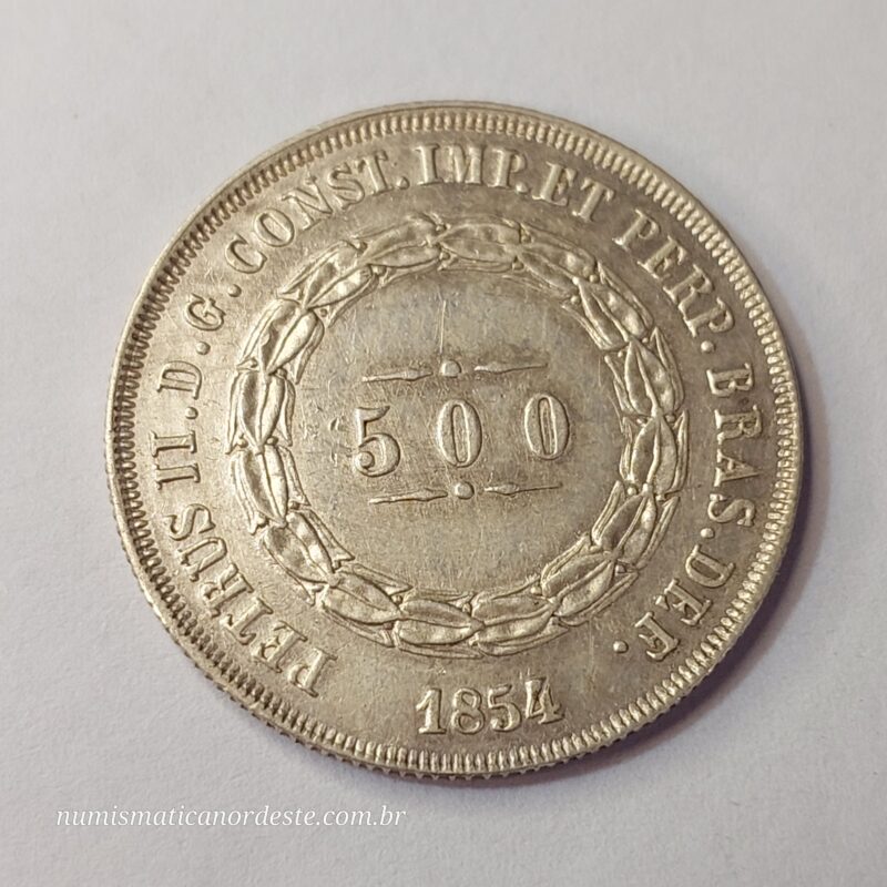 Moeda de 500 Réis do Brasil Ano 1854 - Prata 0,917 - Imagem 3