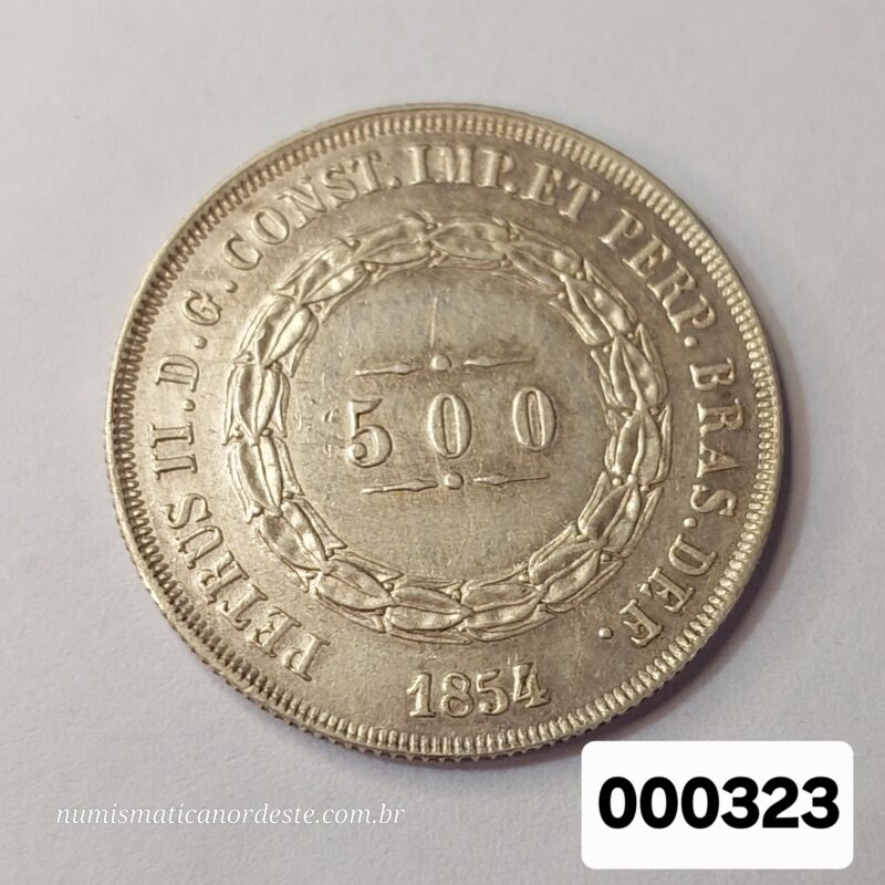Moeda de 500 Réis do Brasil Ano 1854 - Prata 0,917