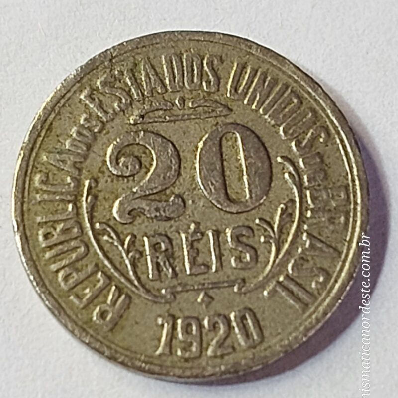 Moeda de 20 Réis do Brasil Ano 1920 - Imagem 3