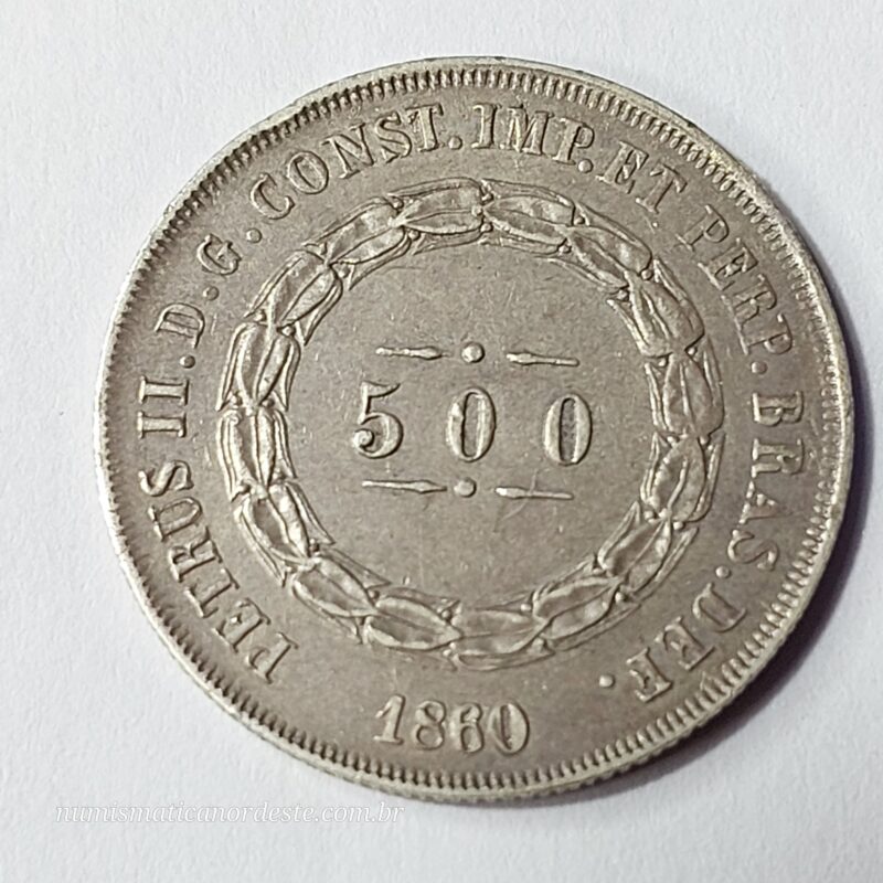 Moeda de 500 Réis do Brasil Ano 1860 - Prata 0,917 - Imagem 7