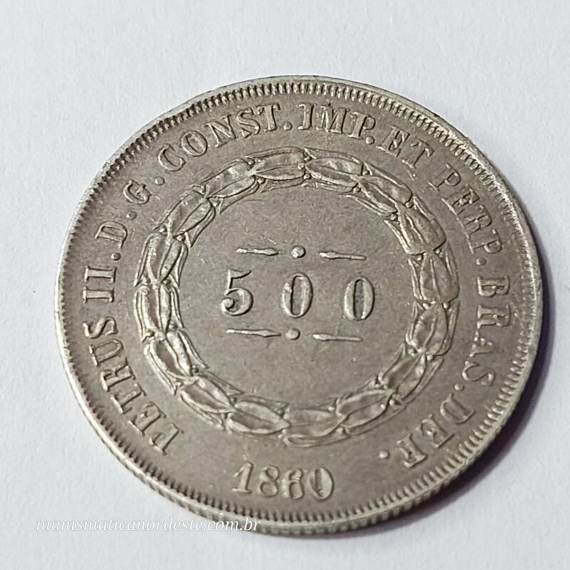 Moeda de 500 Réis do Brasil Ano 1860 - Prata 0,917 - Imagem 3