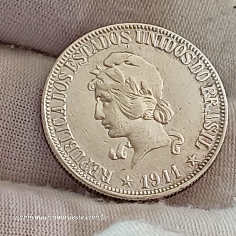 Moeda de 1.000 Réis do Brasil Ano 1911 Prata 0.900 - Réis da república (1889 - 1942) - Imagem 5