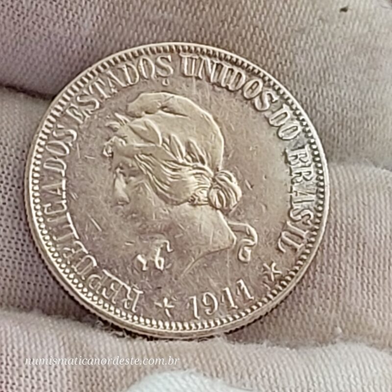 Moeda de 1.000 Réis do Brasil Ano 1911 Prata 0.900 - Réis da república (1889 - 1942) - Imagem 2