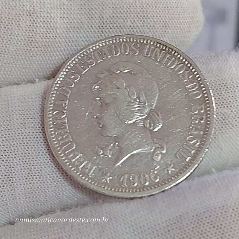 Moeda de 1.000 Réis do Brasil Ano 1906 Prata 0.900 - Réis da república (1889 - 1942) - Imagem 14