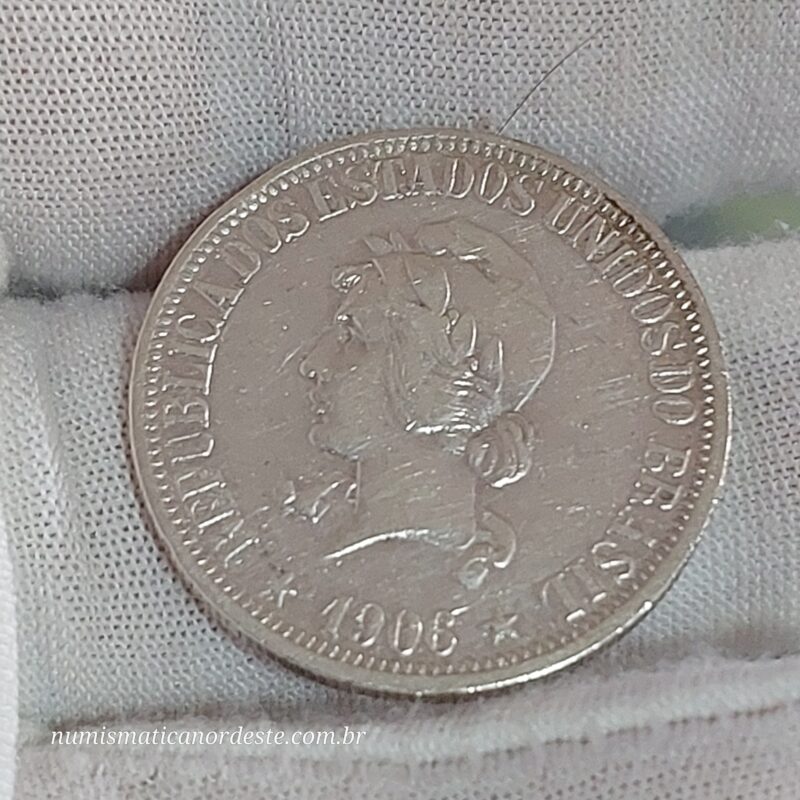 Moeda de 1.000 Réis do Brasil Ano 1906 Prata 0.900 - Réis da república (1889 - 1942) - Imagem 2