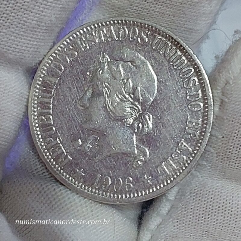 Moeda de 1.000 Réis do Brasil Ano 1906 Prata 0.900 - Réis da república (1889 - 1942) - Imagem 10
