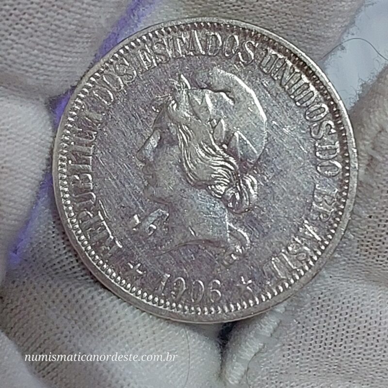 Moeda de 1.000 Réis do Brasil Ano 1906 Prata 0.900 - Réis da república (1889 - 1942) - Imagem 8