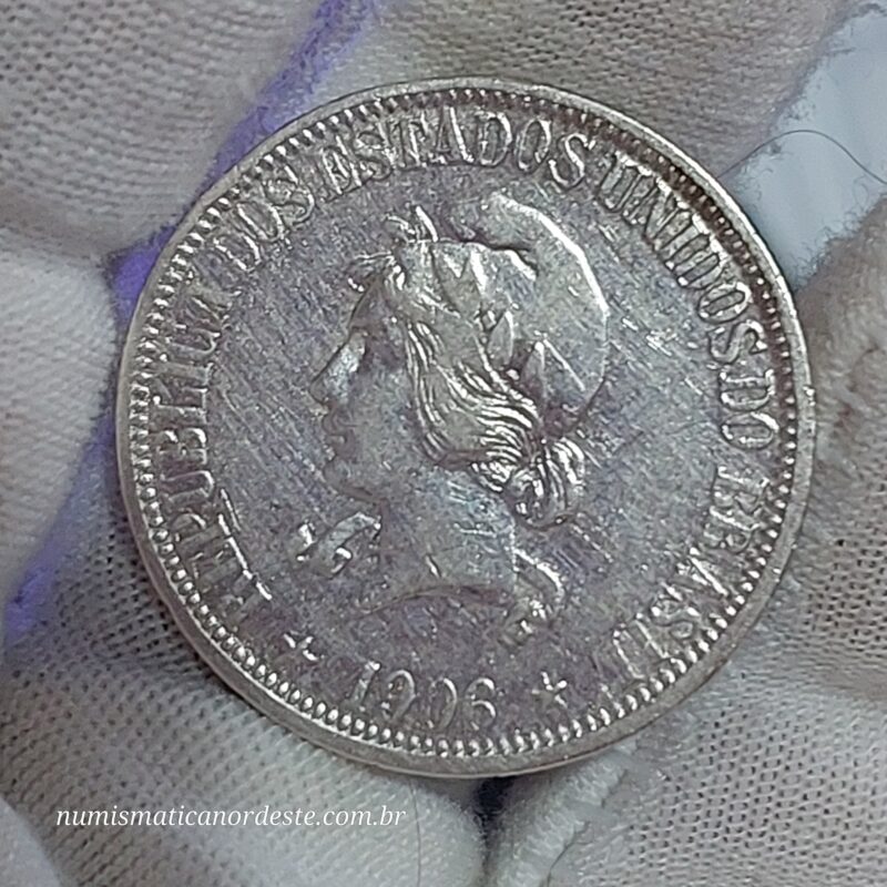 Moeda de 1.000 Réis do Brasil Ano 1906 Prata 0.900 - Réis da república (1889 - 1942) - Imagem 6