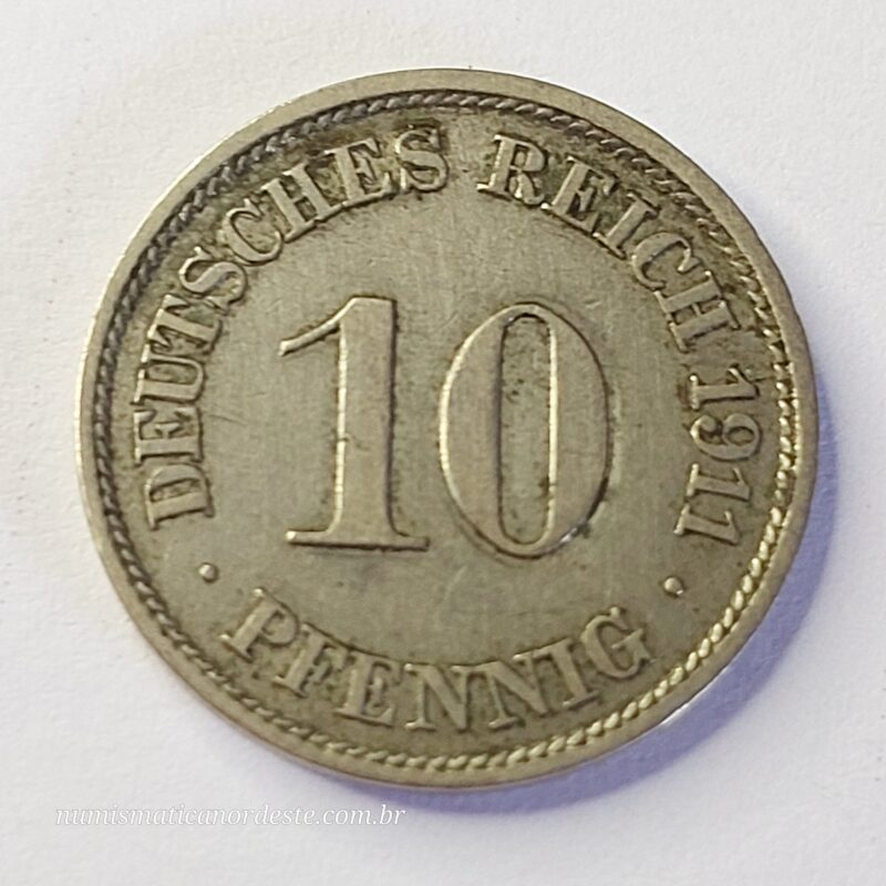 Moeda Império Alemão 10 Pfennig 1911