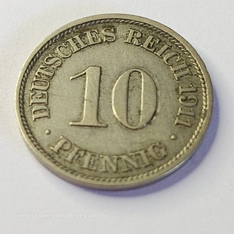 Moeda Império Alemão 10 Pfennig 1911 - Imagem 3