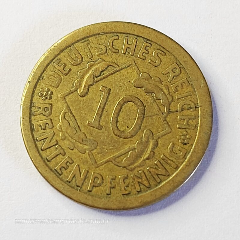 Moeda Alemanha 10 Rentenpfennig 1924 (República de Weimar)
